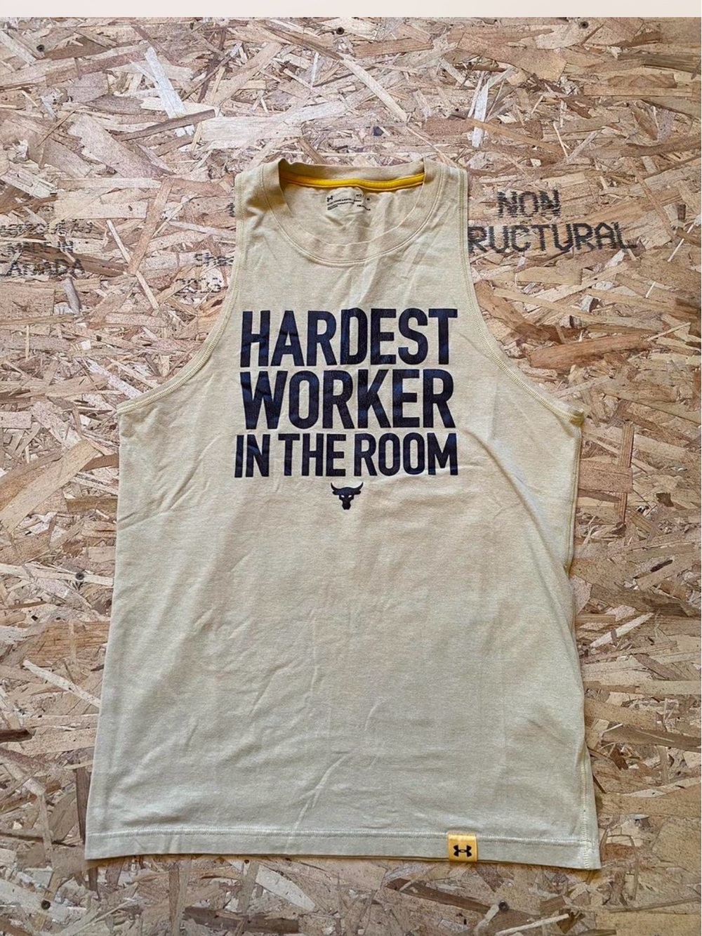 Under Armour Beige Tank Top with Bold Black Slogan